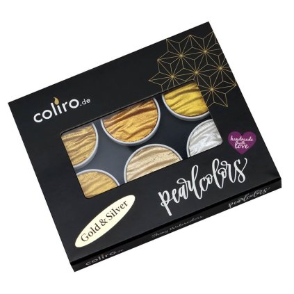 Akvarelové barvy Coliro Pearlcolors Gold & Silver, sada 6 ks