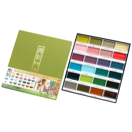 Akvarelové barvy Kuretake Gansai Tambi, sada 24 ks nové barvy