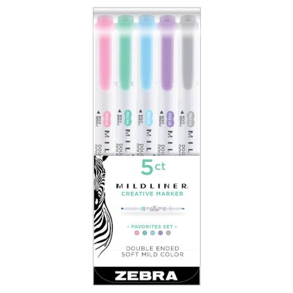 zvýrazňovače zebra mildliner favorites sada 5ks