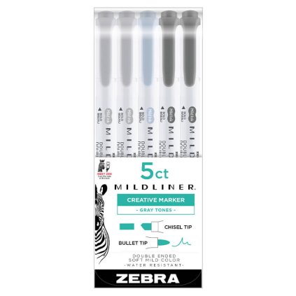 zvýrazňovače zebra mildliner gray sada 5ks