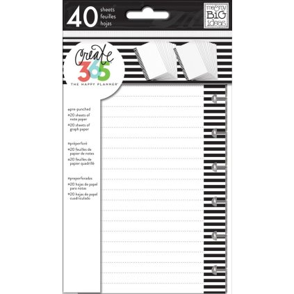 Poznámkové listy linkované Happy Planner MINI - B&W stripes