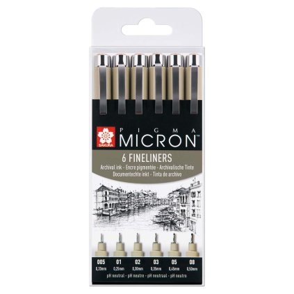 Sada linerů Sakura Pigma Micron 6 ks, černé