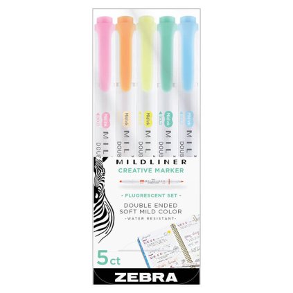 zvýrazňovače zebra mildliner fluorescent sada 5ks