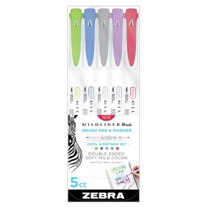 zvýrazňovače zebra mildliner brushcool and refined sada 5ks