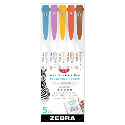 zvýrazňovače zebra mildliner brush warm colours sada 5ks