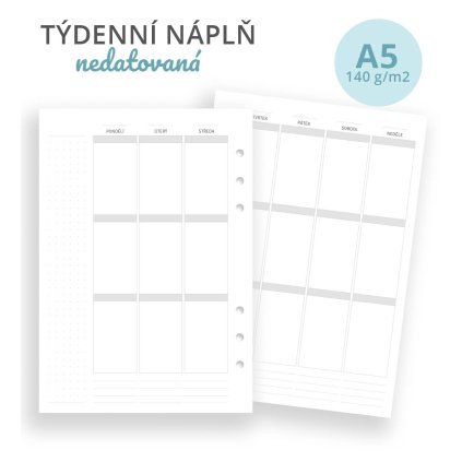 Nedatovaná náplň do diáře A5, týdenní ll