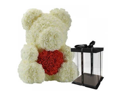 Cream Rose Flower Teddy Bear Valentine Day Gift with Gift Box 40cm 800x800