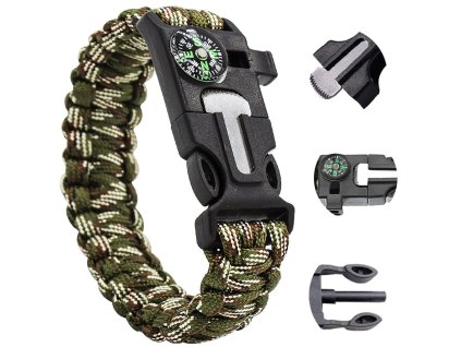 Náramok prežitie náramok 5v1 kompas kremeň lano nôž paracord lano