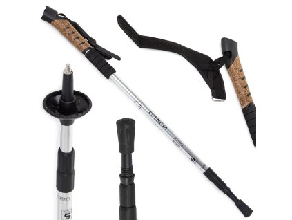 Nordic Walking Stick s korkovou rukoväťou Farba strieborná