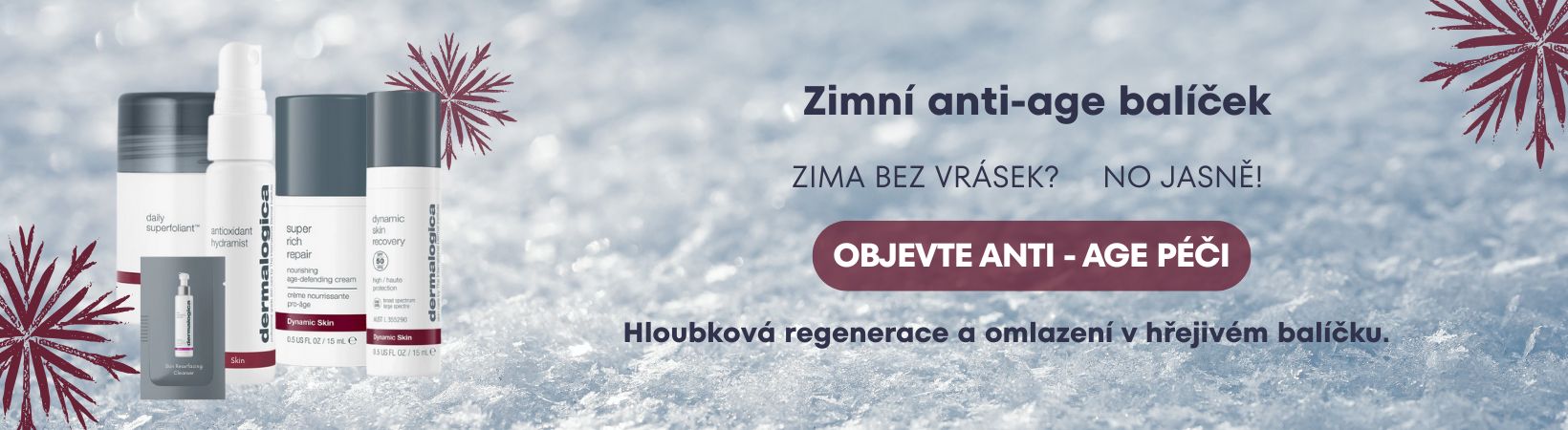 Zimní anti-age balíček – kosmetická péče Dermalogica pro omlazení a výživu pleti v zimním období, elegantní zimní design.