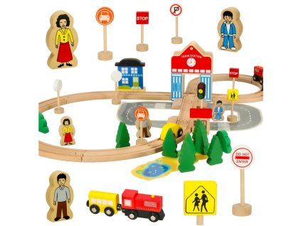 Dřevěná dráha s vláčkem 50ks