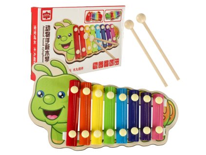 Barevný dřevěný xylofon pro děti housenka