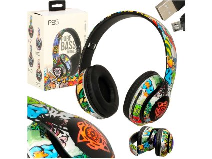 Bezdrátová Bluetooth svítící dětská sluchátka - graffiti