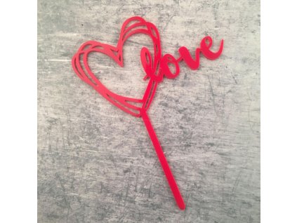 Plastový dortový zápich love červený
