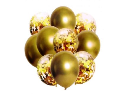 Metalické balónky + konfety 10 ks (33 cm) – Zlaté