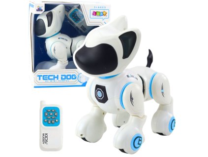 eng pl Interactive Robot Dog Remote Control Light Sound White Blue 23288 1