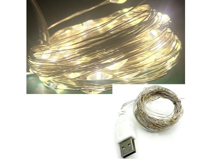 Dekorační měděný řetěz s LED světýlky ( Teplá bílá 3m )