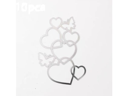 Stříbrná srdíčka na dort s motýlkem