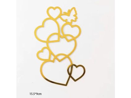 Zlatá srdíčka na dort s motýlkem