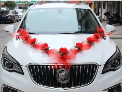 Svatební šerpa dekorace na auto červená s červenou stuhou