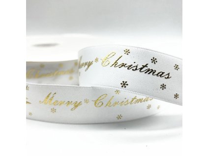 Stuha s potiskem (bílá se zlatým nápisem Marry Christmas 4,5m)