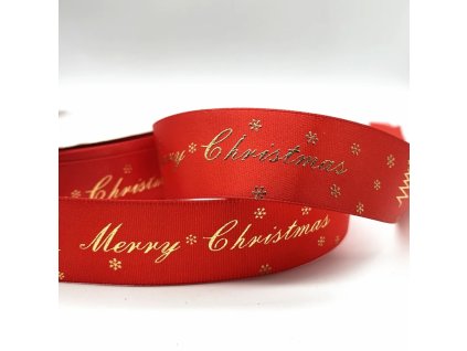Stuha s potiskem (červená se zlatým nápisem Marry Christmas 4,5m)
