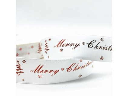 Stuha s potiskem (bílá s červeným nápisem Marry Christmas 4,5m)