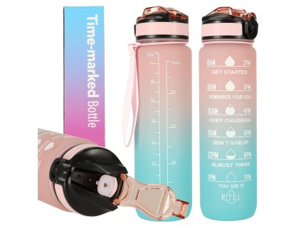 Láhev na vodu s odměrkou 1L růžovo-modrá