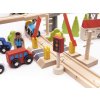 Dřevěná vláčkodráha s mostem a doplňky – 70dílná sada
