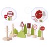 Dřevěná vláčkodráha s mostem a doplňky – 70dílná sada