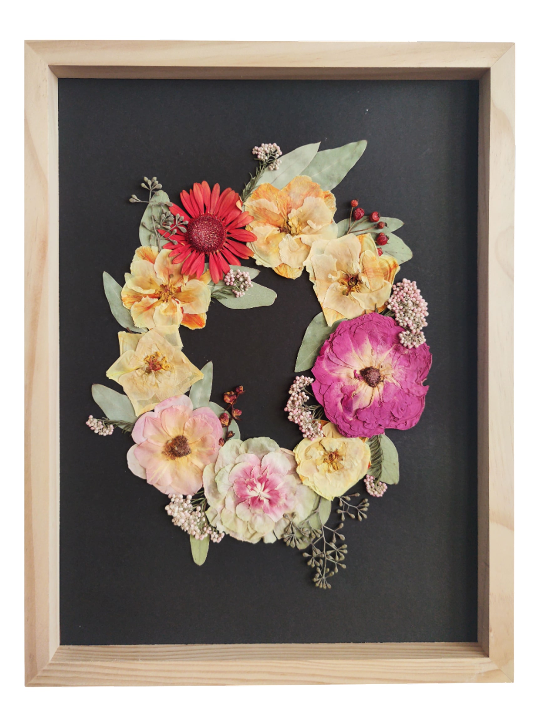 Glass frame with preserved flowers