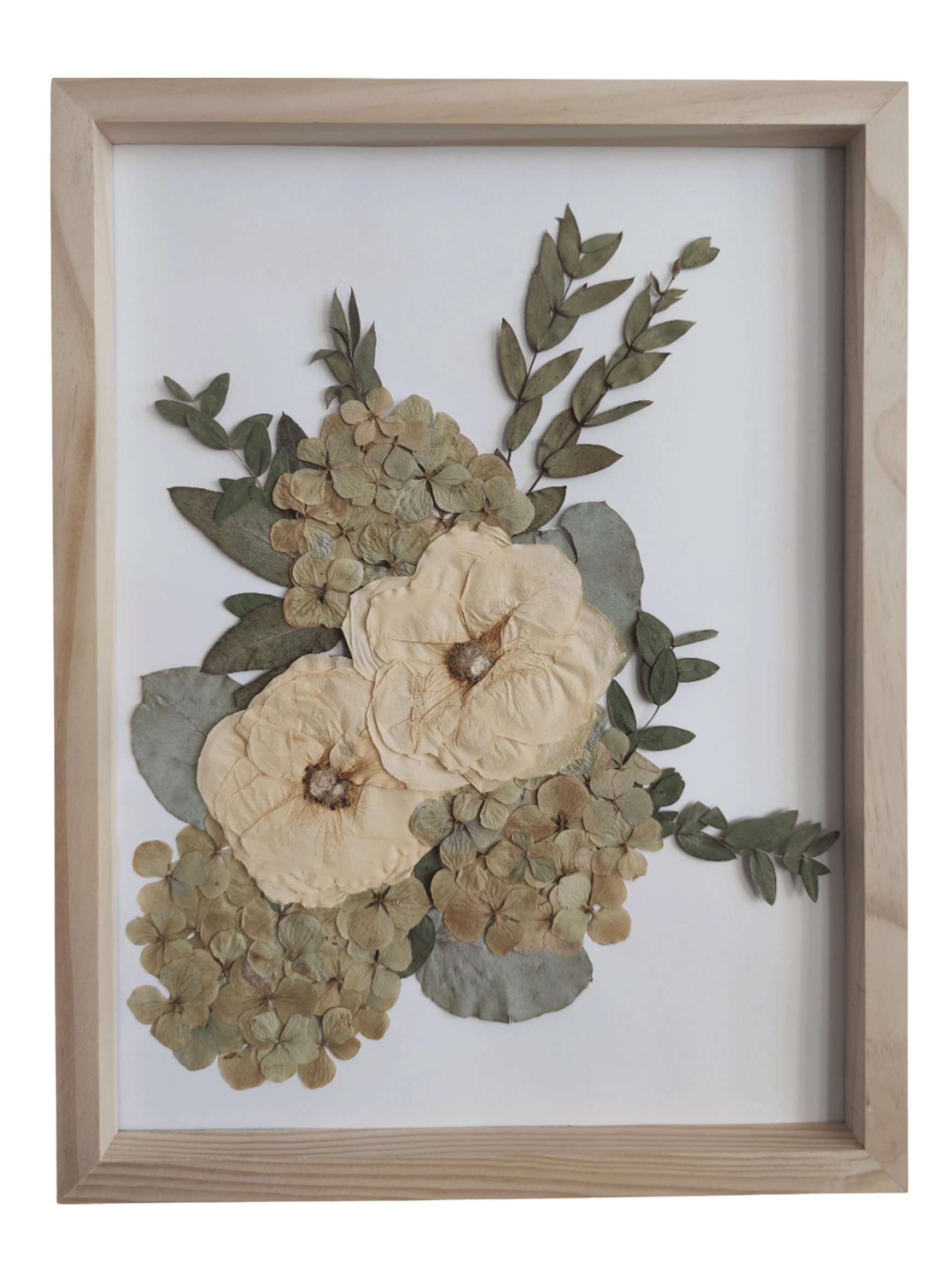 Glass frame with preserved flowers