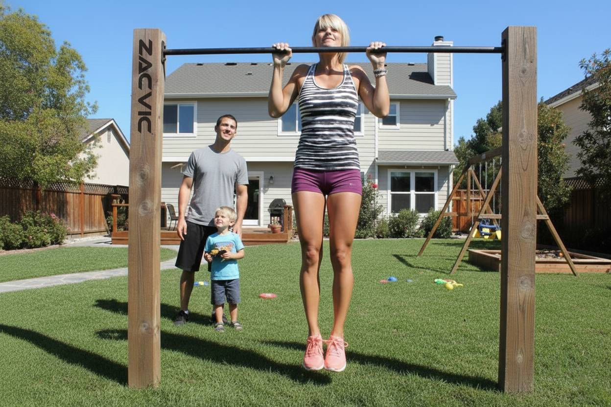 Dřevěné workout hřiště s kovovými prvky pro samoinstalaci