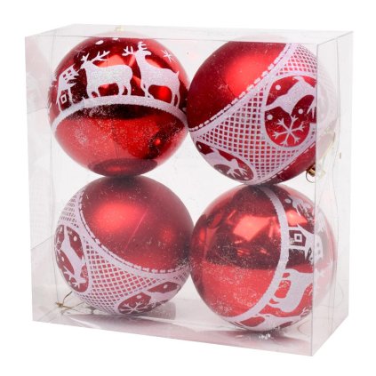 VIANOČNÉ GULIČKY VZOR ČER.BIELE PLAST S/4 10CM SUPER CENA!