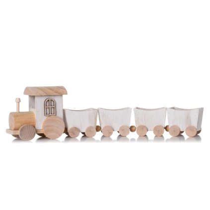 VLAK 4 VÁGONIKY DREVO BIE/NAT 32x7x5CM