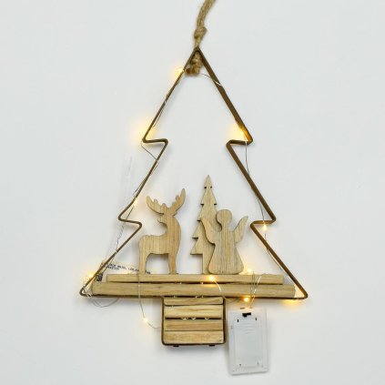 AKCIA! ZÁVES STROM ANJEL LED DREVO NATUR 21x4x27CM