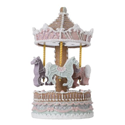 KOLOTOČ PERNÍK +HUDBA POLYRES 11,5x11,5x21,5CM RUŽOVÝ