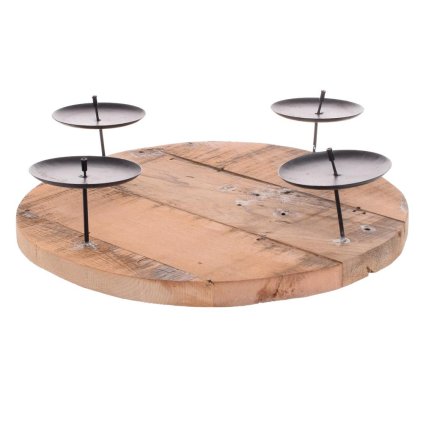 SVIETNIK KRUH HNEDÝ 4 SVIEČKY DREVO 30x7CM