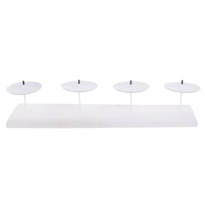 SVIETNIK OBDĹŽNIK BIELY 4 SVIEČKY DREVO 40x11x7CM