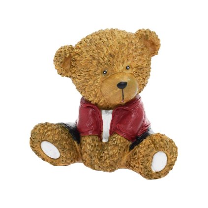 MEDVEĎ SEDIACI ČERV. TRIČKO POLY 10*10*11,8CM