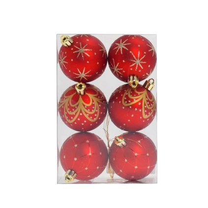 GULE PLAST. ČERVENÉ ORNAMENT MIX S/6 8CM