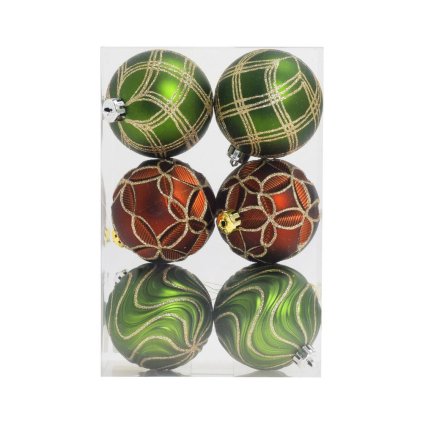 GULE PLAST. ZEL/MED ORAMENT MIX S/6 8CM