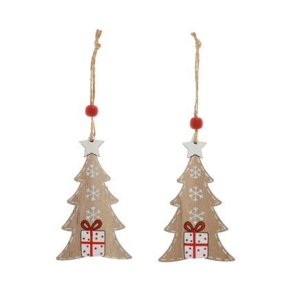 ZÁVES STROMČEK S DARČEKOM,NAT/ČER, DREVO S/2 6*10CM