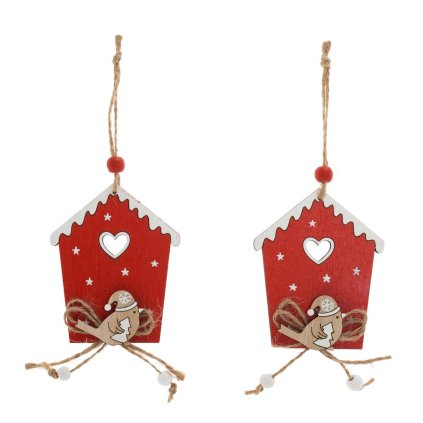 ZÁVES BÚDKA, VTÁČIK ČER/BIE, DREVO, S/2 7,2*9CM