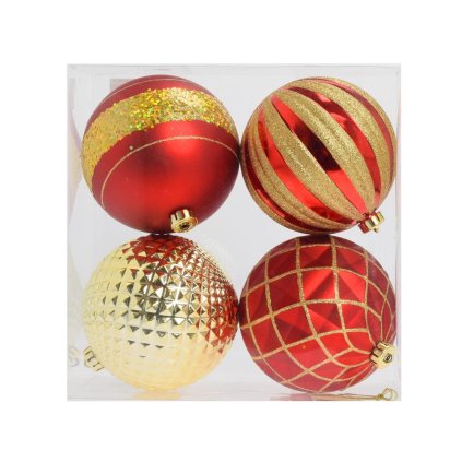 GULE PLAST. ČER/ZLA LESK/MAT ORNAMENT S/4 15CM