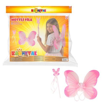 Křídla motýl růžová + hůlka