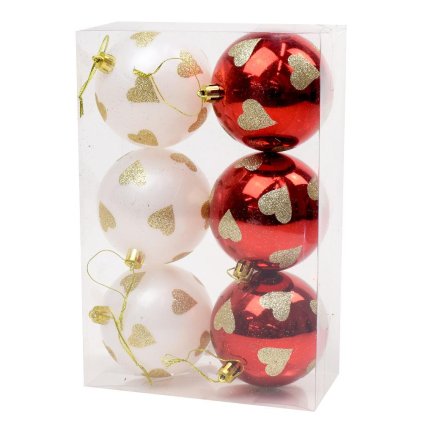 VIANOČNÉ GULIČKY VZOR ČERV.BIELE PLAST  S/6 8CM SUPER CENA!