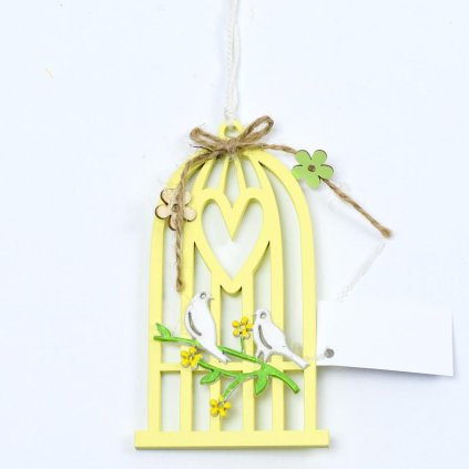 BOUDKA PTÁČÍ ZÁVES DŘEVO ŽLUTÁ 6,8x12CM