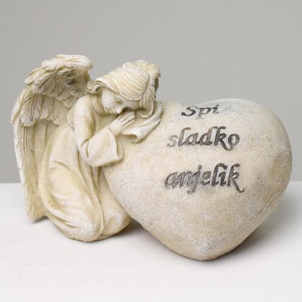 ANJEL U SRDCE ŠEDÝ 15x9x9,5CM POLYRES