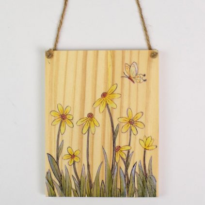 AKCE! ZÁVES TABULKA KVĚTINY DŘEVO 13x10x1CM NATUR